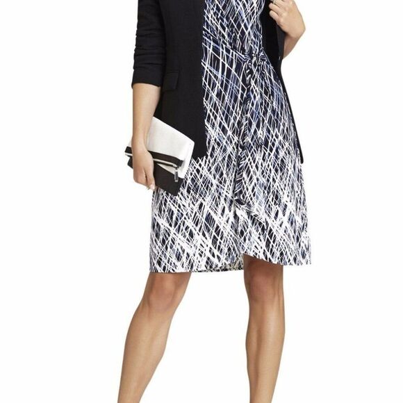 BCBGMAXAZRIA DARK NAVY COMBO ADELE PRINTED WRAP DRESS Long Sleeve - Picture 4 of 5